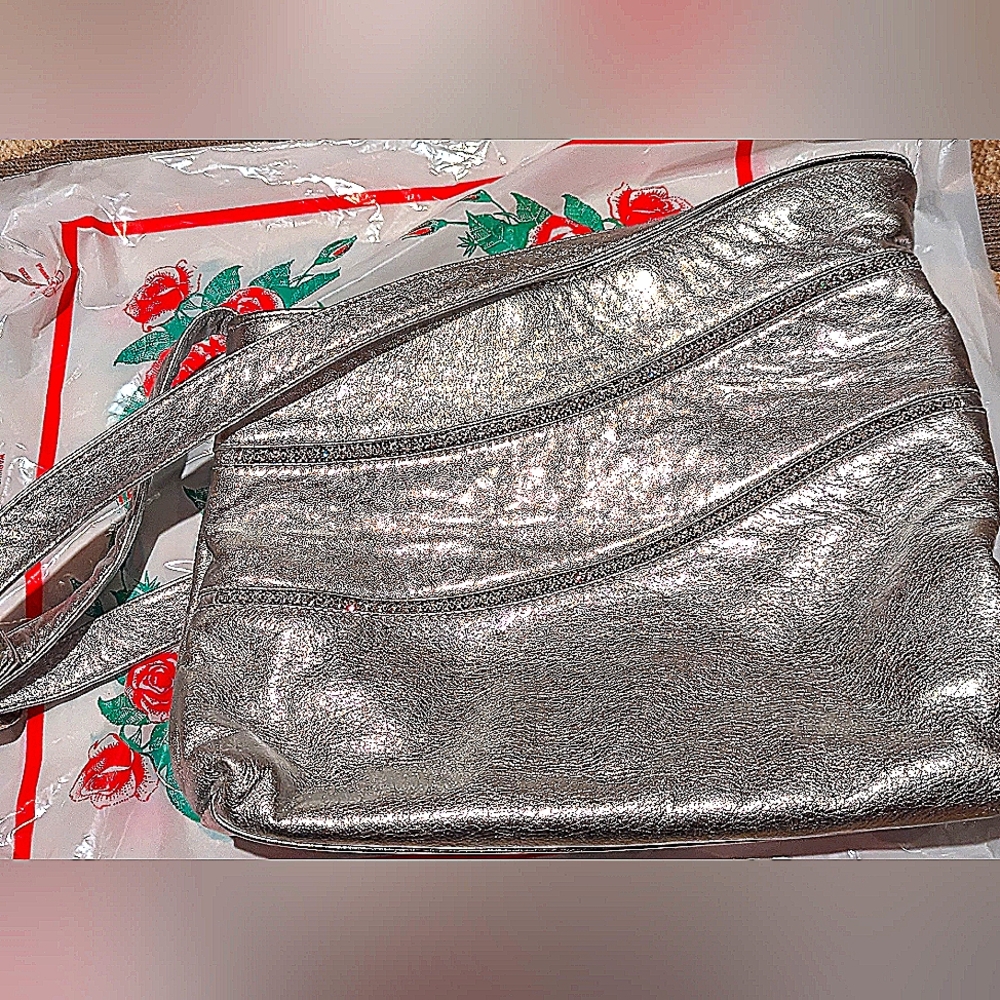 Vintage early '80's Dawli DAWLI Crossbody Silver Leather with inlaid stones